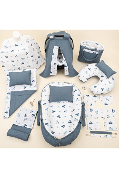 Yunikobaby طقم كامل مكون من 18 قطعة - مزدوج الجوانب - سيارات باللون الأزرق ال...