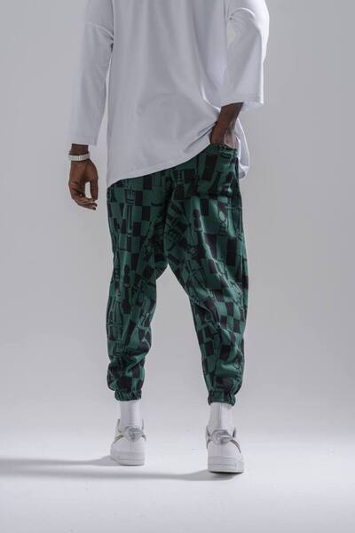 Superbluemexico Erkek Desenli Havuç Haki Şalvar Pantolon