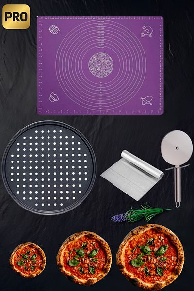 Ülgenev Pizza Making Kit - Nonstick Tray, Metal Spatula and Silicone Dough Mat