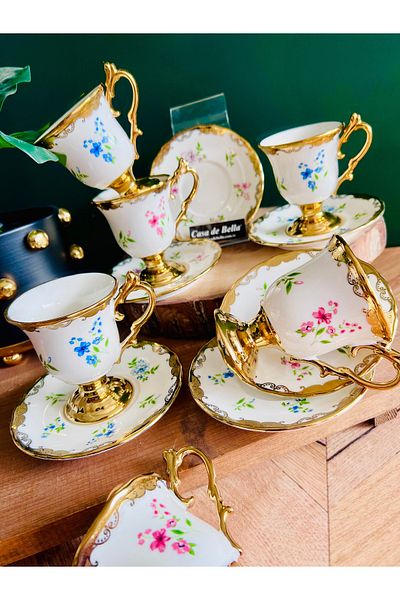 CASA DE BELLA Long Island Double Color Porcelain Coffee Cup for 6 People