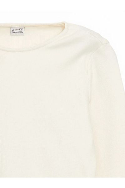 LC Waikiki LCW Kids Ecru Crew Neck Φιόγκος Λεπτομερές κοριτσίστικο Crop T-shirt