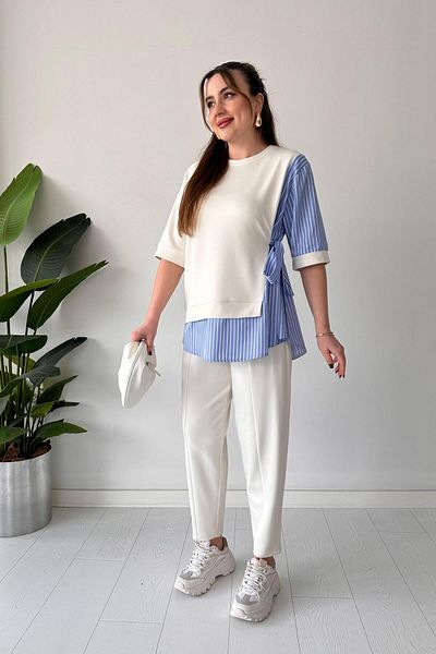 MaziButik White Short Sleeve Garnished Set