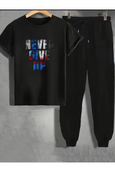 caddekombin Tricou cu imprimeu Never Give Up pentru bărbați - Pantaloni de sp...