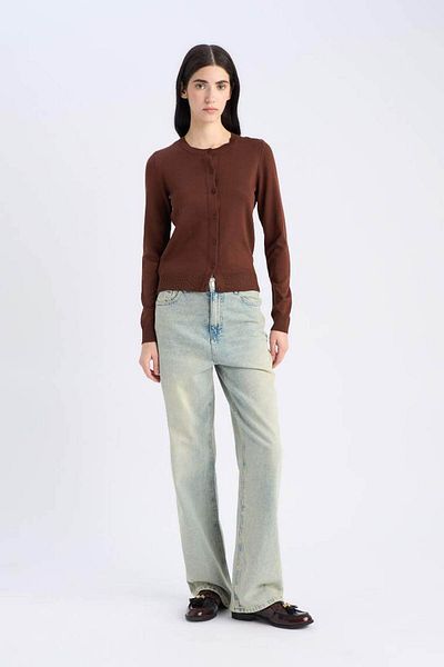 DeFacto Regular Fit Crew Neck Basic Plain Knitwear Cardigan D6282Ax25Sp