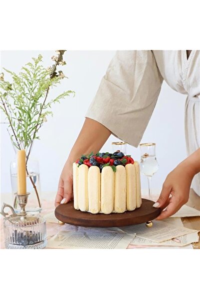 Akayev Wooden 25 Cm Gold Footed Presentation Plate