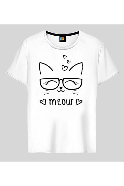 Frisson White Large Size Cat T-shirt