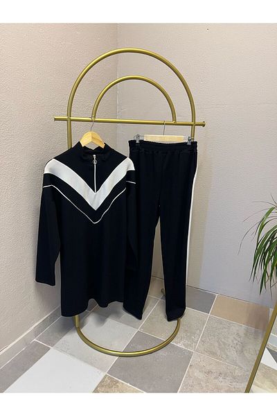 PALME D'OR Women's V-Neck Garnished Hijab Bottom Top Set
