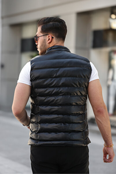 YXC Trend Maker Ανδρικό φουσκωτό ψεύτικο γιλέκο με φερμουάρ μαύρο