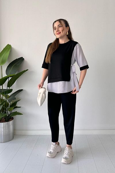MaziButik Μαύρο κοντομάνικο γαρνιρισμένο σετ κοστουμιών
