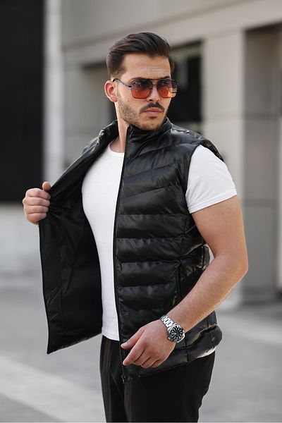 YXC Trend Maker Men's Zippered Inflatable Faux Vest Black