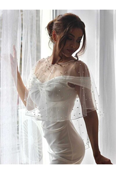 lousa Pelerina rochie de mireasa din sifon brodat cu perle