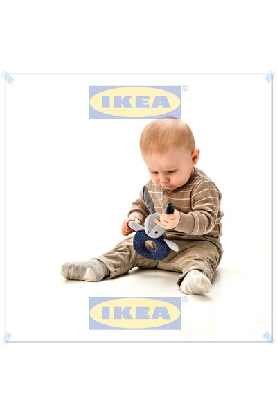 IKEA Bebek İçin Tavşan Çıngırak Oyuncak, Mavi ve Gri Renk, Uzunluk 15 cm