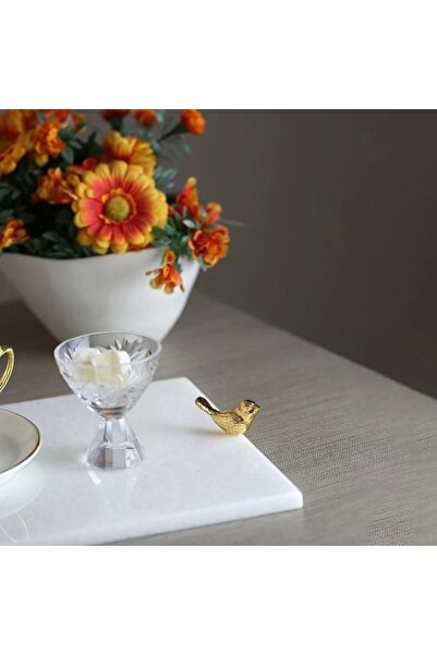 Akayev Marble White 30x20 Cm Gold Bird Presentation Plate