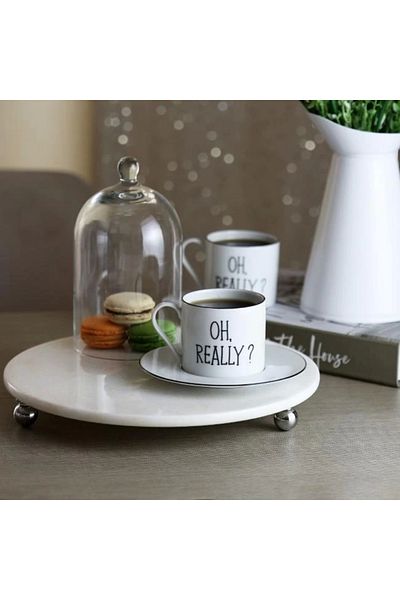 Akayev Marble White 28 Cm Silver Bead Foot Round Presentation Holder