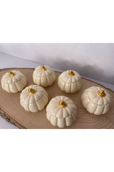 PULCA SHOP Handmade 6-Piece Mini Pumpkin Design Turkish Delight Bowl, Dragee, Coffee and Tea Side Serving Bowl