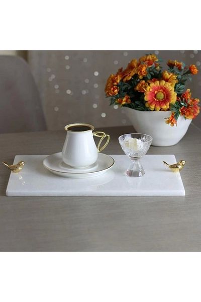 Akayev Marble White 30x20 Cm Gold Bird Presentation Plate