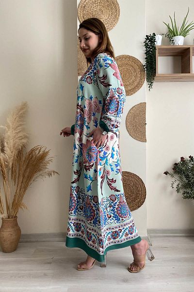 İstangül Butik Rochie cămașă din bumbac cu model de lungime maxi