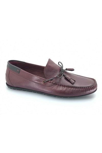 ARONAY 084 Мъжки мокасини с пискюли, 100% естествена кожа, цвят бордо