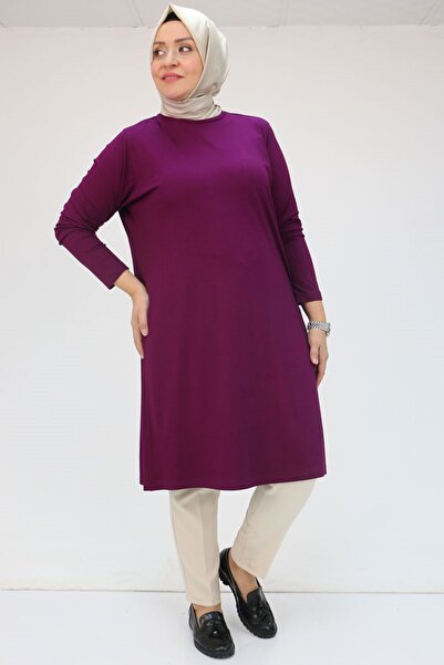 Eslina 38501 Plus Size Basic Combed Cotton Tunic - Purple