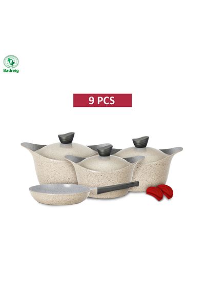 badreig LAHOYA CERAMIC COATED COOKWARE SET 9 PCS (IVORY)