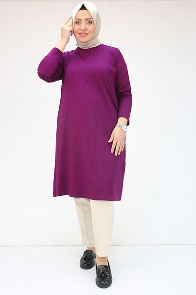 Eslina 38501 Plus Size Basic Combed Cotton Tunic - Purple