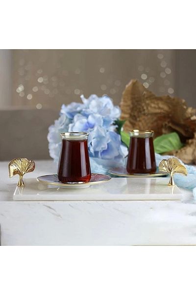 Akayev Marble White 30x20 Cm Gold Ginkgo Presentation Plate