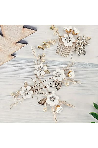 Eva Flore 5Pcs Gold Floral Pattern Leaf Hair Clip - Hair Accessory Bun Barrette for Brides