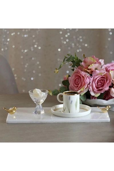 Akayev Marble White 30x15 cm Gold Bird Presentation Plate