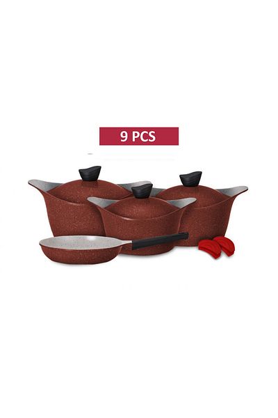 badreig LAHOYA CERAMIC COATED COOKWARE SET 9 PCS (RED)