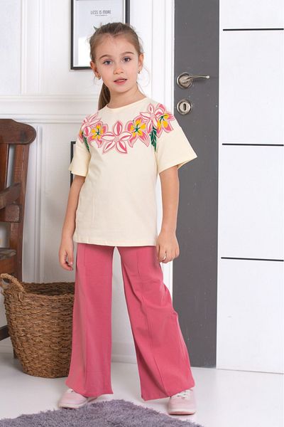 tunays shopping Spanish Leg Leggings Pants Floral Printed Oversize Tshirt Girls' Bottom Top Set
