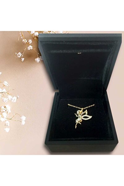 SARIASLAN Su Perisi Kolye Işıklı Kutuda Yeni Tenkerbell Tasarım  14 Ayar Altın Rengi