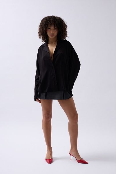 Black Fashion Cămașă neagră cu buzunar cu guler