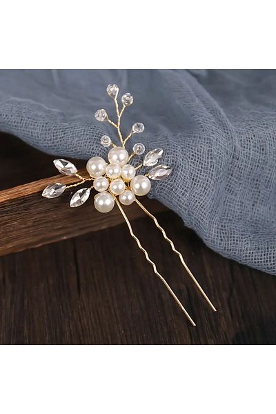 Eva Flore Hair Wire Clip with Pearls and Rhinestones for Bride and Maternity - 2 Pieces Hairpin and Bun Clip with Pearls