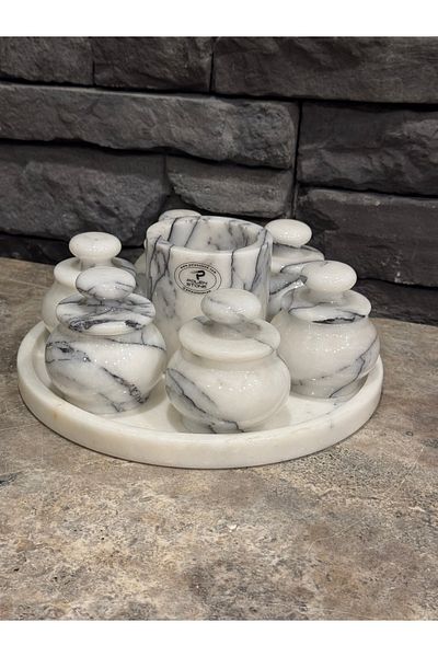 Polen Stone Lilac Marble 8 Piece Spice Rack & Sauce Bowl Set