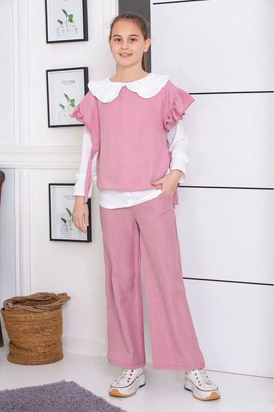tunays shopping Linen 3 Piece Girl's Suit with Shirt Pants
