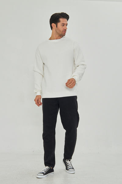 pxm Dtf Digital Printed 3 Thread Raster Oversize Plain Pattern Sweatshirt White