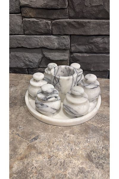Polen Stone Lilac Marble 8 Piece Spice Rack & Sauce Bowl Set