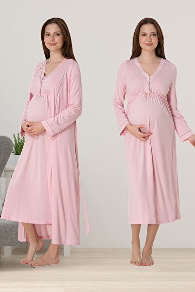 ByLohusa Set cămașă de noapte de maternitate Effortt Pink Peignoir