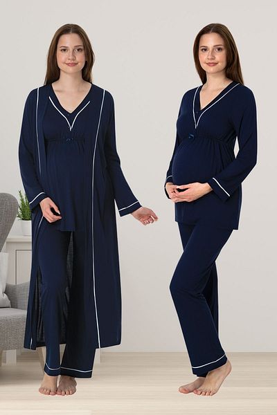 ByLohusa Set de pijama de maternitate Effortt bleumarin cu halat de toaletă