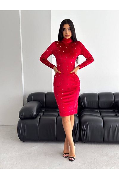 Elinmoda Velvet Dress with Pearl