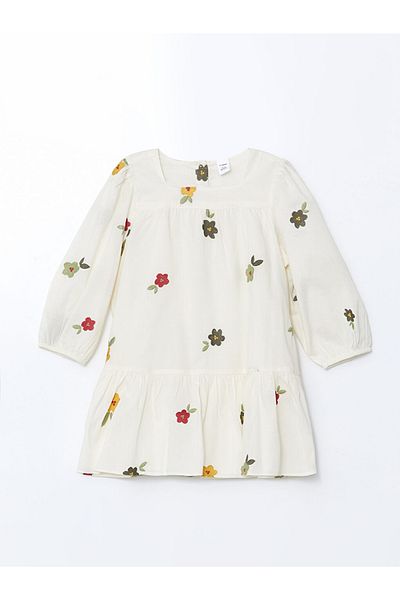 LC Waikiki Lcw Flounce Girls Floral Embroidery Poplin Dress