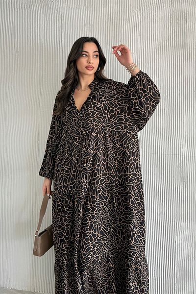ASEDE Bohemian Viscose Alacati Dress - Button and Print, 100% Viscose, Suitable for Hijab