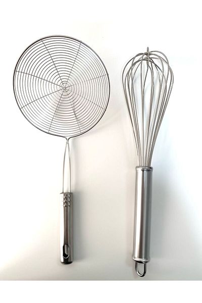ViZKA Stainless Steel Whisk and Frying Colander Set, Oil Strainer, Wire Whisk