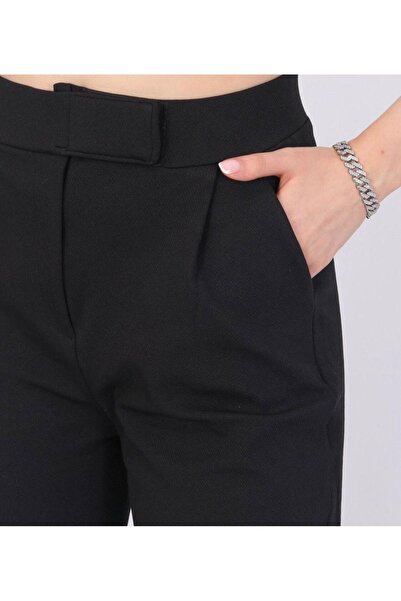 MKABUTİK Kadın Yüksek Bel Cırtcırtlı Bol paça Palazzo Pantolon