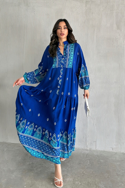 ASEDE Φόρεμα από 100% βισκόζη Bohemian Alaçatı Φόρεμα με κουμπιά με σχέδιο βισκόζη Κατάλληλο για Φόρεμα Χιτζάμπ