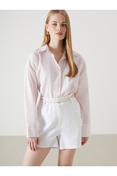 LC Waikiki Pink Striped Oversized Oxford Women's Shirt