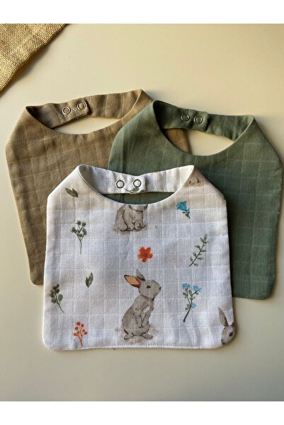 Canbutik 3 قطع من الموسلين على شكل أرنب بطبقة مزدوجة - مريلة للأنشطة