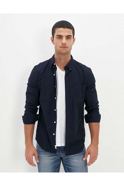 AMERICAN EAGLE قميص AE Slim Fit Flex Oxford بأزرار