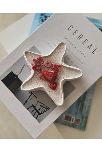 Louve Store Dekoratif Deniz Kabuğu Love Yazılı Kalpli Soya Mum