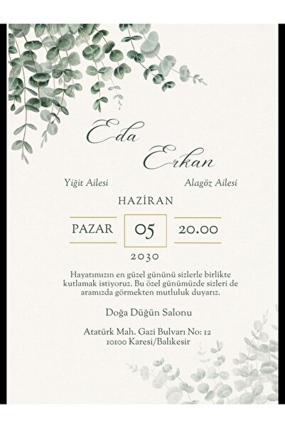 izmirdenet Düğün Davetiyesi , Nişan Davetiyesi , Kına Davetiyesi 50 Adet